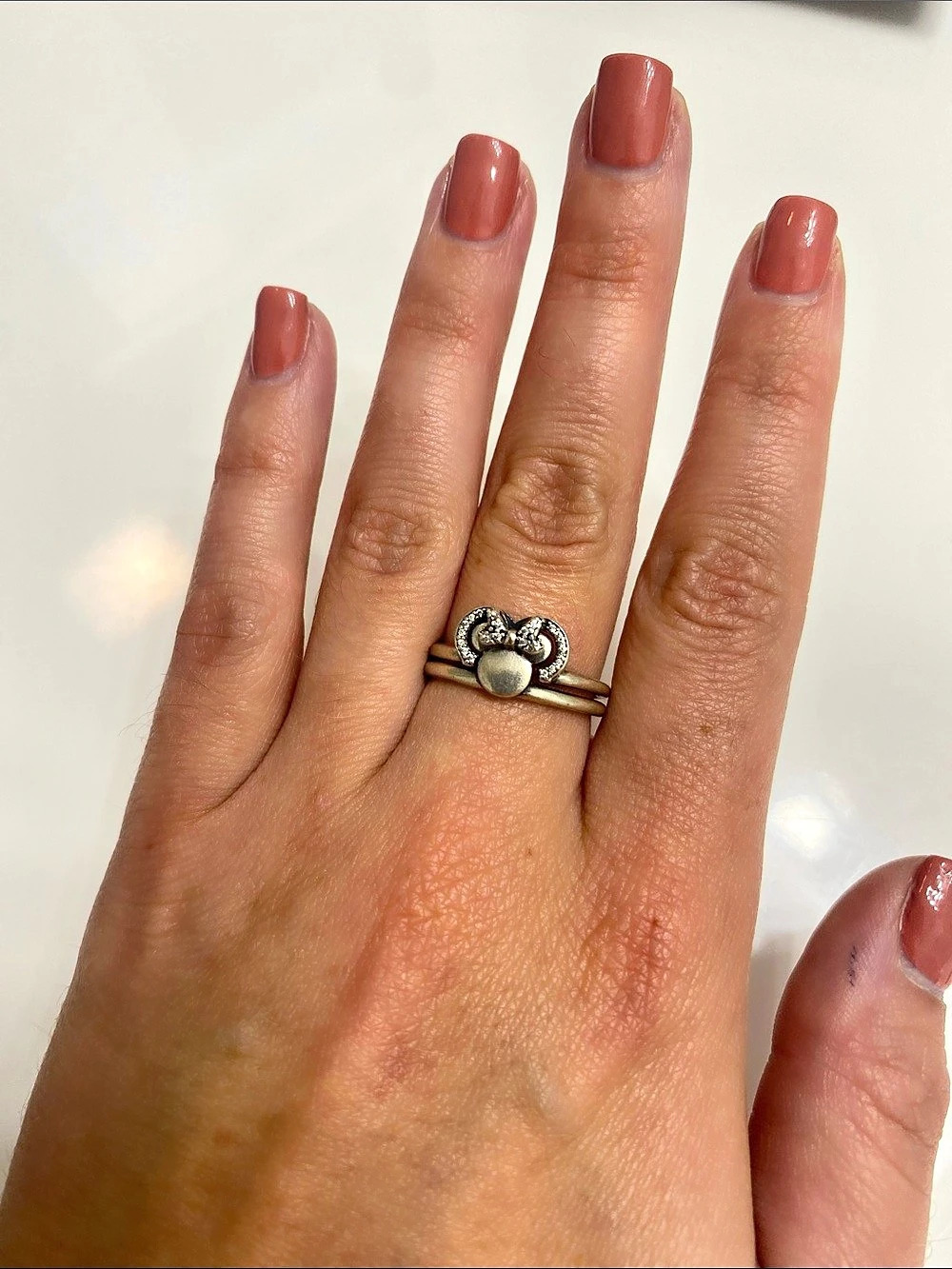 Pandora Disney Mickey Mouse Silhouette Ring & Minnie Bow Ring Set & Minnie Bow